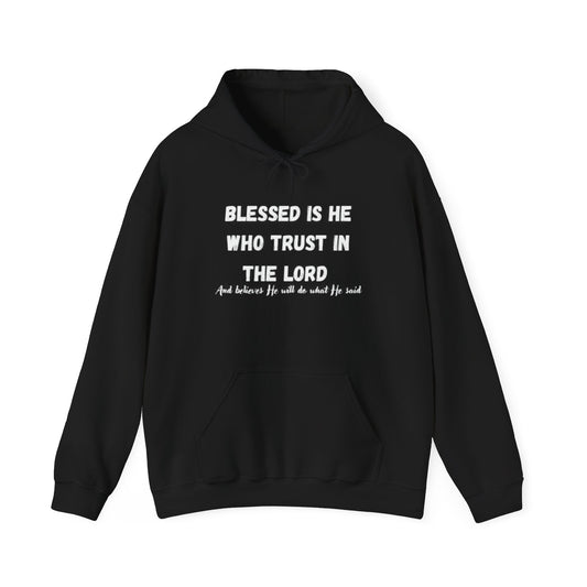 Christian Hoodie — "Blessed is He Who Trust in the Lord" Scripture Pullover with Tree Back Design
