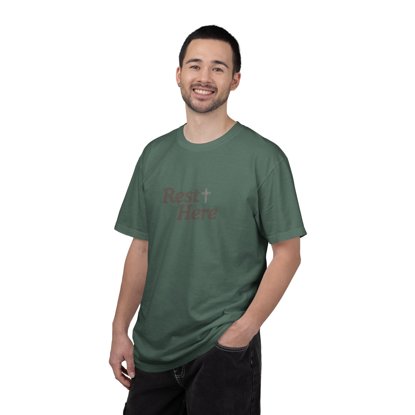 Rest Here T-Shirt — Minimal Faith Graphic Tee