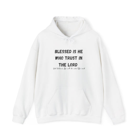 Christian Hoodie — "Blessed is He Who Trust in the Lord" Scripture Pullover with Tree Back Design