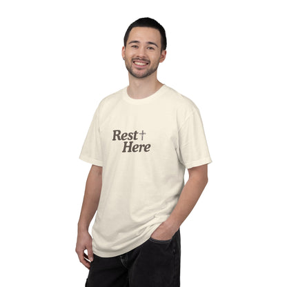 Rest Here T-Shirt — Minimal Faith Graphic Tee