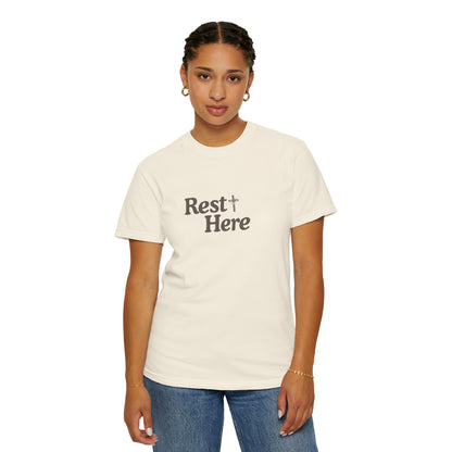 Rest Here T-Shirt — Minimal Faith Graphic Tee