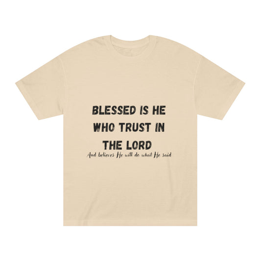 Blessed Is He Who Trust in the Lord T-Shirt | Scripture Tree Back Print