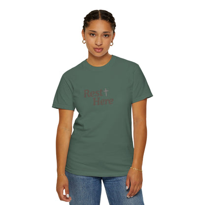 Rest Here T-Shirt — Minimal Faith Graphic Tee