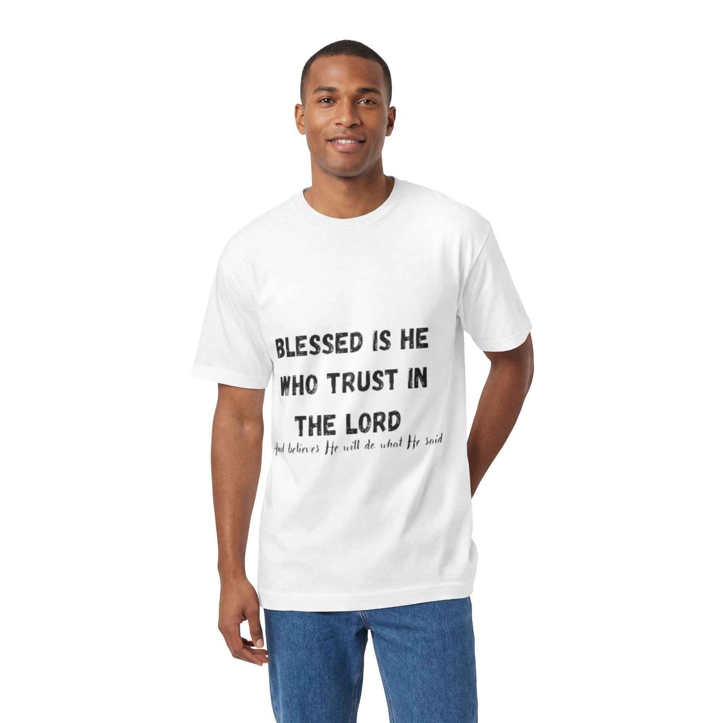 Blessed Is He Who Trust in the Lord T-Shirt | Scripture Tree Back Print