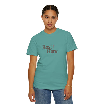 Rest Here T-Shirt — Minimal Faith Graphic Tee