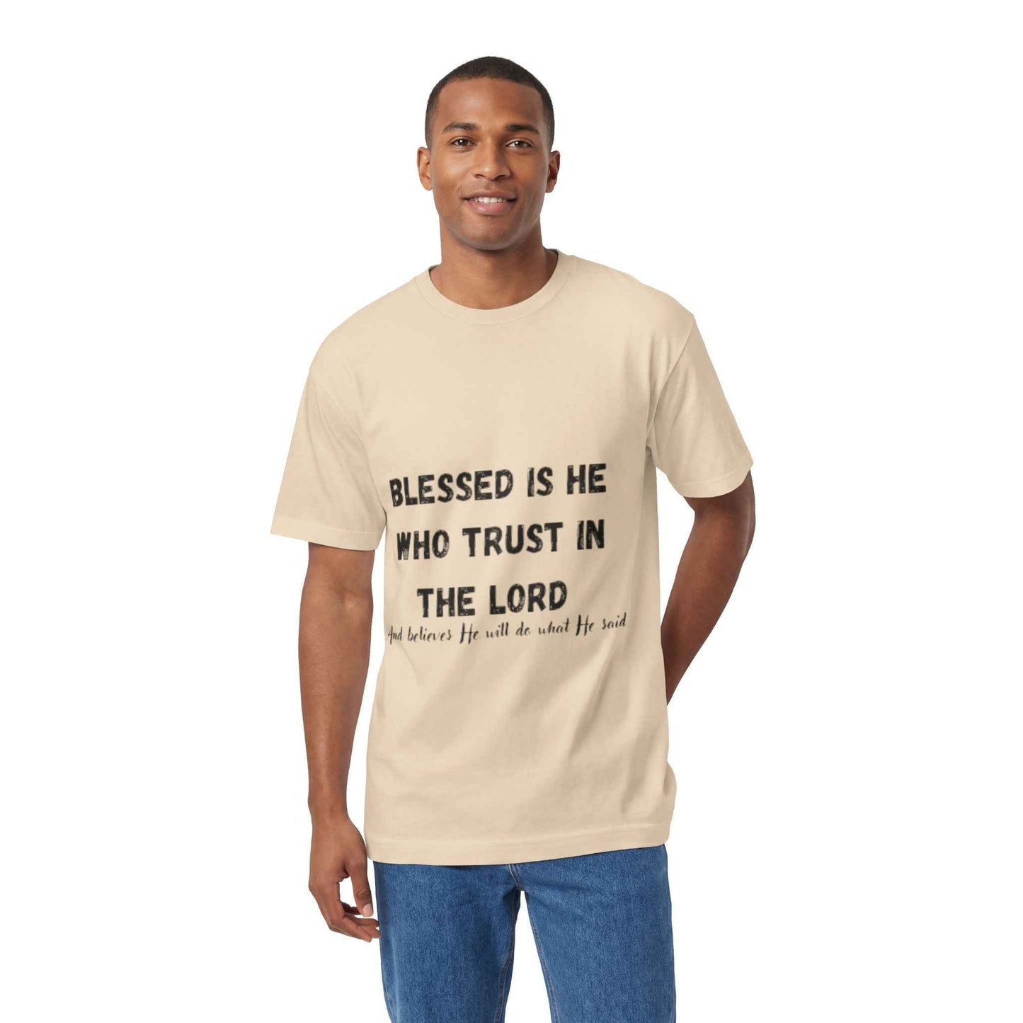 Blessed Is He Who Trust in the Lord T-Shirt | Scripture Tree Back Print