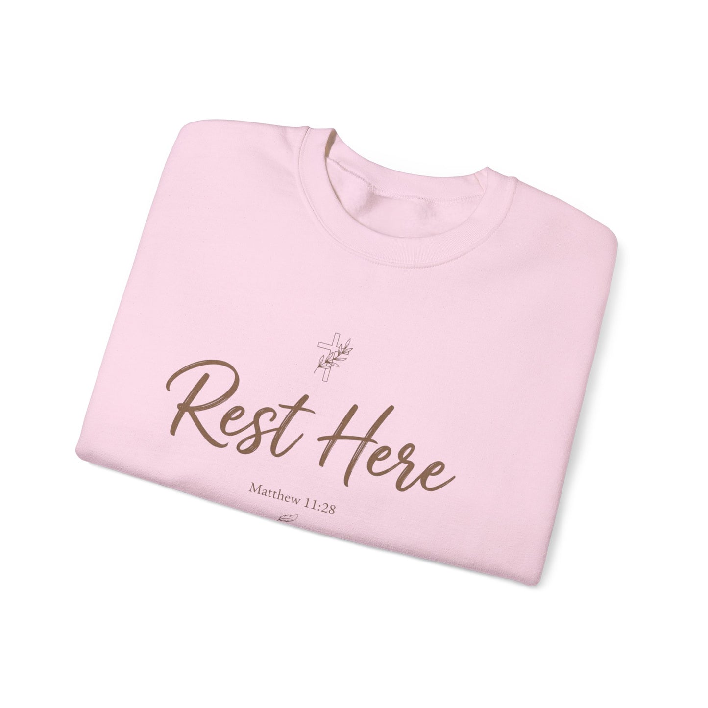 Rest Here Sweatshirt – Soft Inspirational Crewneck (Matthew 11:28)