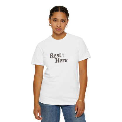 Rest Here T-Shirt — Minimal Faith Graphic Tee