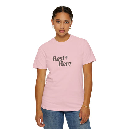 Rest Here T-Shirt — Minimal Faith Graphic Tee