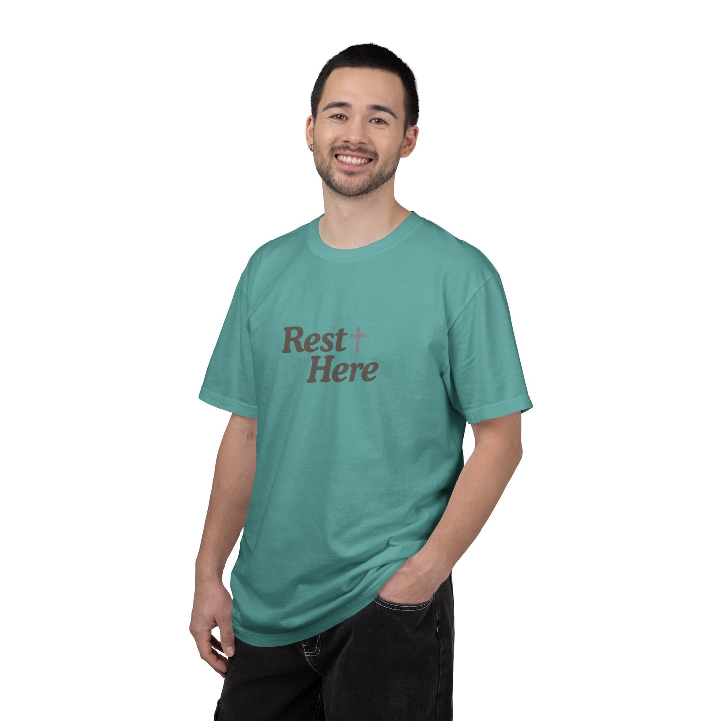 Rest Here T-Shirt — Minimal Faith Graphic Tee