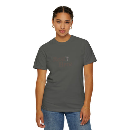 Rest Here T-Shirt — Minimal Faith Graphic Tee
