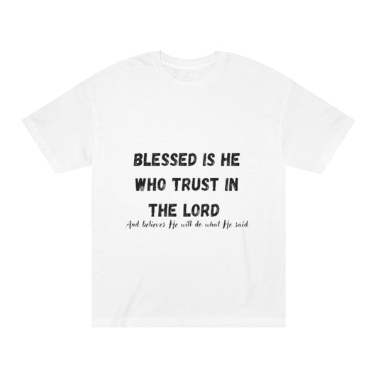 Blessed Is He Who Trust in the Lord T-Shirt | Scripture Tree Back Print