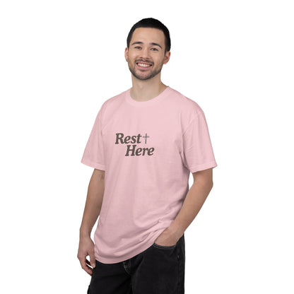Rest Here T-Shirt — Minimal Faith Graphic Tee