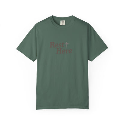Rest Here T-Shirt — Minimal Faith Graphic Tee